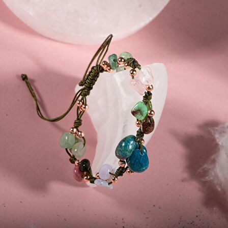 Boğa Burcu Bileklik Kalsedon, Kiyanit, Krizopras, Mavi Apatit, Pembe Kuvars, Renkli Turmalin, Yeşil Aventurin