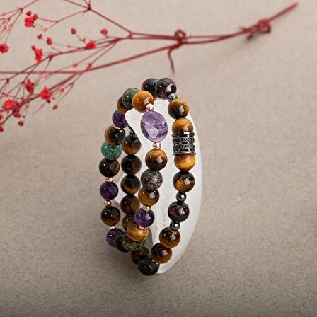 Kaplan Gözü Doğal Taş Çift Bileklik Seti