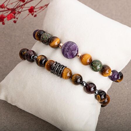 Kaplan Gözü Doğal Taş Çift Bileklik Seti