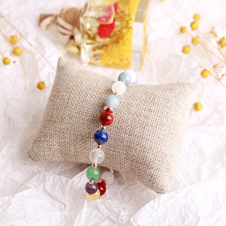 Akua Çakra Bileklik Akuamarin, Ametist, Jasper, Akik, Kuvars, Lapis