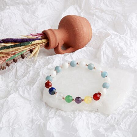 Akua Çakra Bileklik Akuamarin, Ametist, Jasper, Akik, Kuvars, Lapis