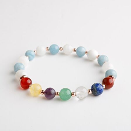 Akua Çakra Bileklik Akuamarin, Ametist, Jasper, Akik, Kuvars, Lapis