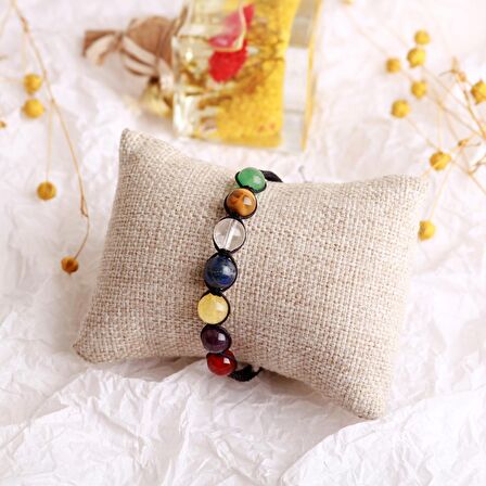 Çakra Bileklik Ametist, Kaplan Gözü, Akik, Kuvars, Lapis, Sitrin