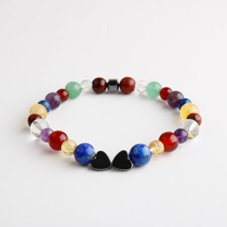 Kalpli Çakra Bileklik Ametist, Lal, Akik, Kuvars, Lapis, Sitrin