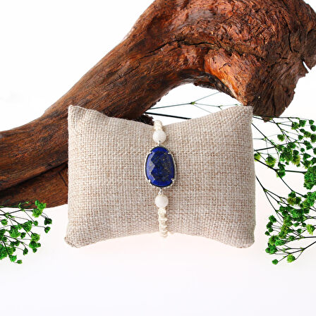 Lapis Lazuli-Ay Taşı Doğal Taş Makrome Örgü Bileklik