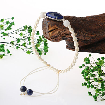 Lapis Lazuli-Ay Taşı Doğal Taş Makrome Örgü Bileklik