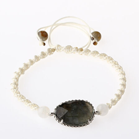 Labradorit-Ay Taşı Doğal Taş Makrome Örgü Bileklik