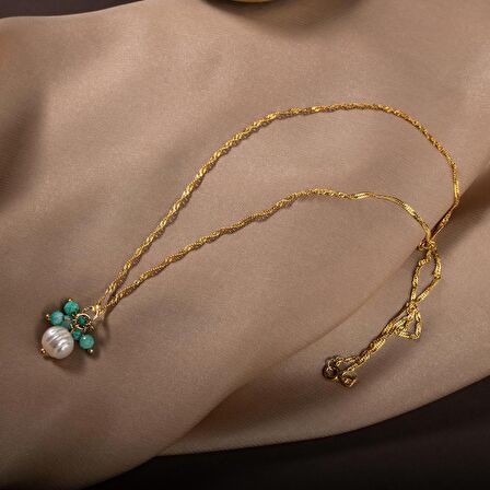 İnci-Amazonit Doğal Taş Gümüş Kolye