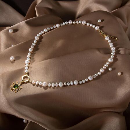 İnci-Zebercet Doğal Taş Gümüş Kolye