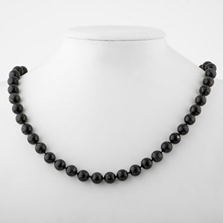 Nuummite 8 mm Düğümlü Doğal Taş Kolye