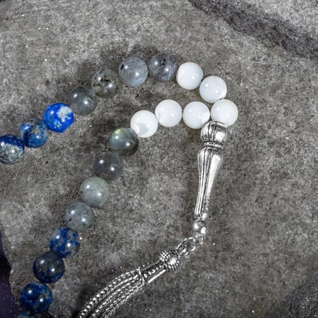 Yay Burcu Tesbih Ametist, Kalsit, Labradorit, Lapis Lazuli, Sedef