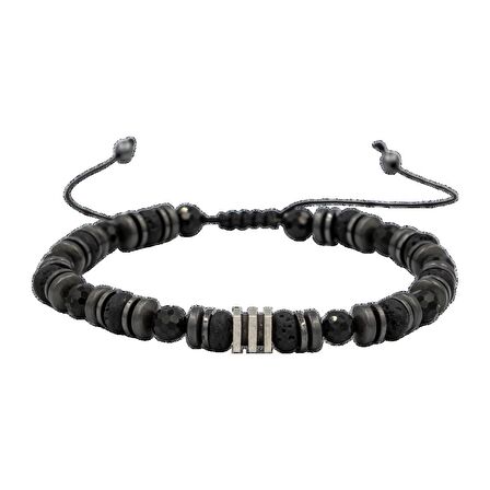 Turmalin-Siyah Lav Taşı-Hematit Doğal Taş Erkek Makrome Bileklik