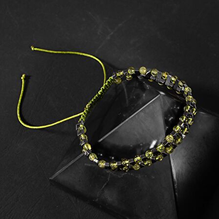 Zebercet-Hematit Doğal Taş Erkek Makrome Bileklik