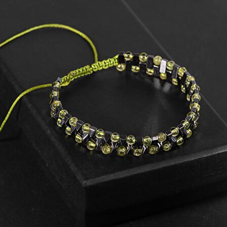 Zebercet-Hematit Doğal Taş Erkek Makrome Bileklik