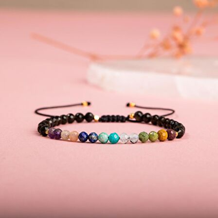 Çakra-Obsidyen-Jasper-Yeşim-Amazonit-Lapis-Güneş Taşı-Ametist Doğal Taş Bileklik