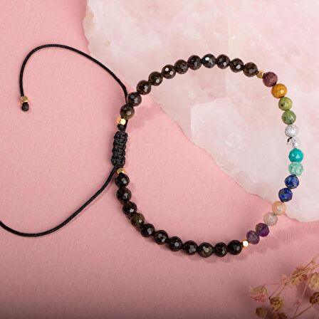Çakra-Obsidyen-Jasper-Yeşim-Amazonit-Lapis-Güneş Taşı-Ametist Doğal Taş Bileklik