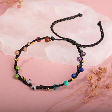 Çakra-Jasper-Yeşim-Amazonit-Lapis-Güneş Taşı-Ametist-Ay Taşı Doğal Taş Bileklik