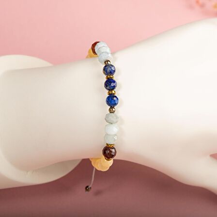 Kalsit-Bordo Granat Lal-Lapis Lazuli-Akuamarin Doğal Taş Bileklik