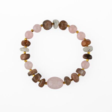 Ay Taşı-Pembe Kuvars-Güneş Taşı Doğal Taş Bileklik