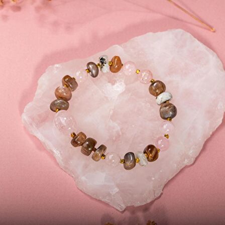 Ay Taşı-Pembe Kuvars-Güneş Taşı Doğal Taş Bileklik