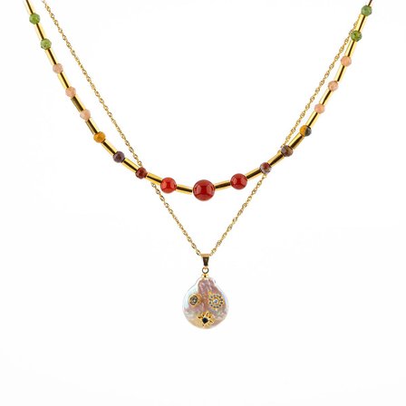 Çakra-İnci Doğal Taş Kolye Seti-Ay Taşı-Ametist-Lapis-Amazonit-Yeşim-Güneş Taşı-Jasper-Akik