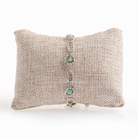 Zümrüt Doğal Taş Gümüş Zincir Bileklik