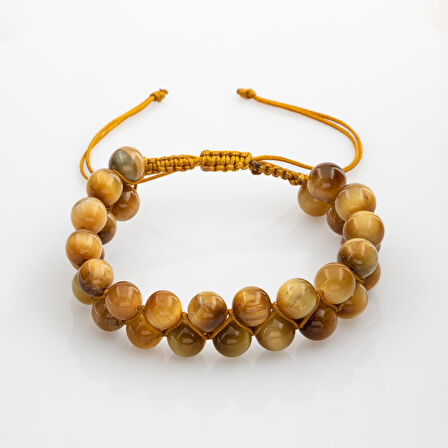 Sarı Kaplan Gözü 8mm Çift Sıra Makrome Doğal Taş Bileklik