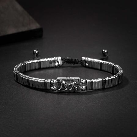 Hematit Doğal Taş Gümüş Erkek Tasarım Bileklik