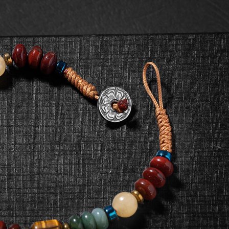 Jasper-Hint Akik-Kalsit-Kaplan Gözü-Hematit Doğal Taş Gümüş Erkek Bileklik