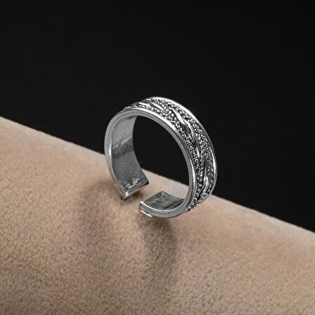 Havlit-Karlı Obsidyen-Hematit Doğal Taş Telkari Gümüş Bileklik Yüzük Seti