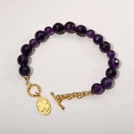 Ametist Doğal Taş Gümüş Tasarım Bileklik - 20-21cm