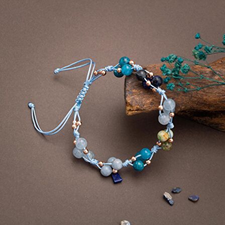 Boğaz Çakrası Doğal Taş Bileklik - Apatit-Akuamarin-Sodalit-Krizokol-Hematit