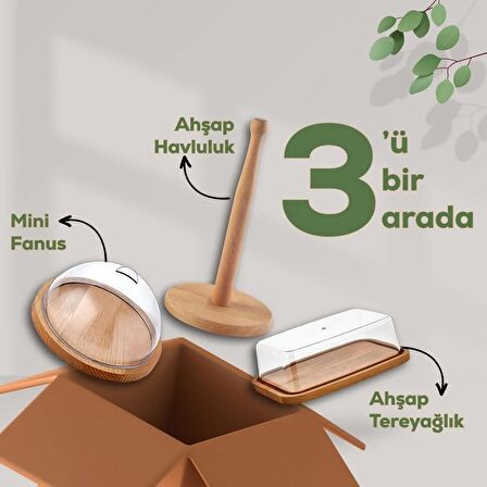 Ahşap Havluluk + Tere Yağlık + Mini Fanus 3+1