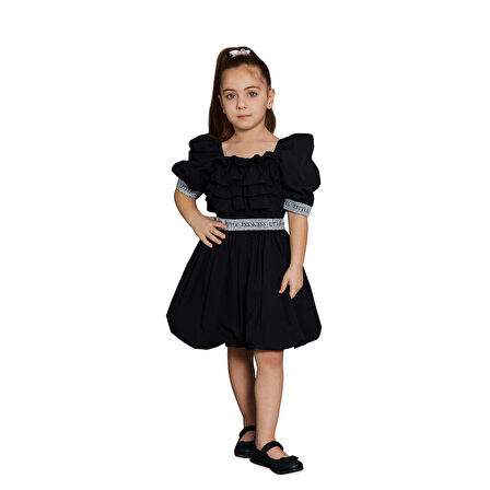 Panço Kız Çocuk Poplin Elbise Siyah