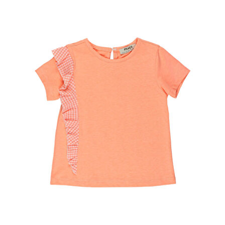 Panço Kız Çocuk Fırfır Detaylı T-Shirt Oranj