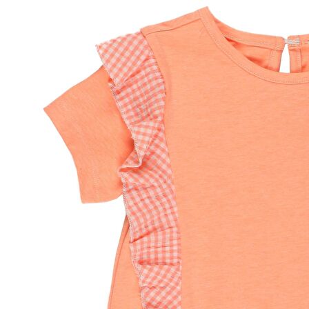 Panço Kız Çocuk Fırfır Detaylı T-Shirt Oranj