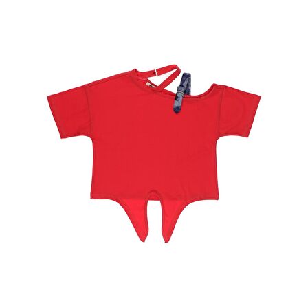 Panço Kız Çocuk Bant Detaylı T-Shirt Beyaz