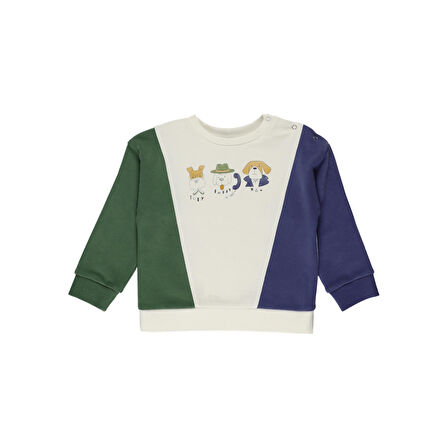 Panço Erkek Çocuk Baskı Detaylı Parçalı Sweatshirt Ekru