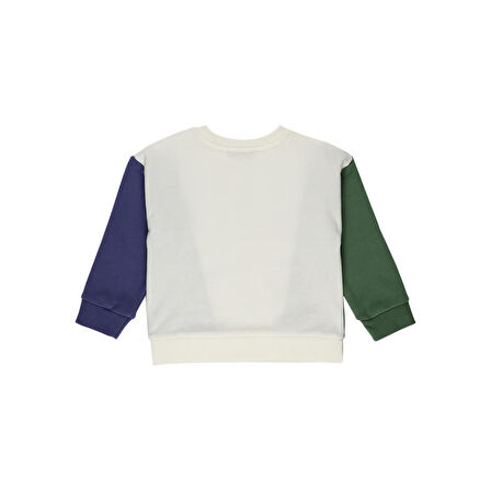 Panço Erkek Çocuk Baskı Detaylı Parçalı Sweatshirt Ekru