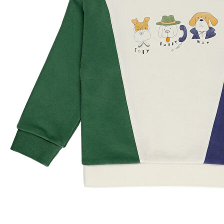 Panço Erkek Çocuk Baskı Detaylı Parçalı Sweatshirt Ekru