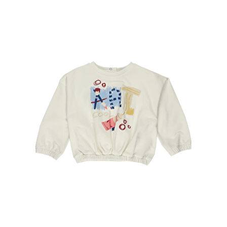 Panço Kız Çocuk Baskı Detaylı Sweatshirt Ekru