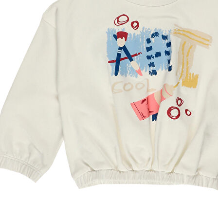 Panço Kız Çocuk Baskı Detaylı Sweatshirt Ekru