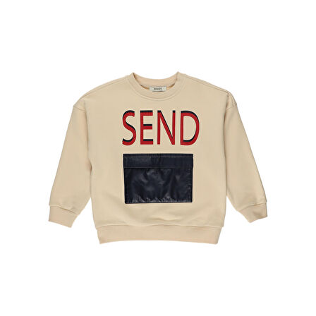 Panço Erkek Çocuk Cep ve Baskı  Detaylı Sweatshirt Yeşil