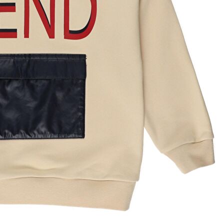 Panço Erkek Çocuk Cep ve Baskı  Detaylı Sweatshirt Yeşil