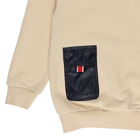 Panço Erkek Çocuk Cep Detaylı Kapüşonlu Sweatshirt Bej