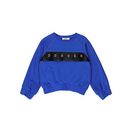 Panço Kız Çocuk Deri ve Kuş Gözü Detaylı Sweatshirt Saks