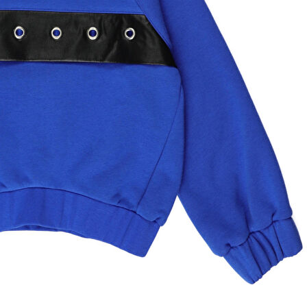 Panço Kız Çocuk Deri ve Kuş Gözü Detaylı Sweatshirt Saks