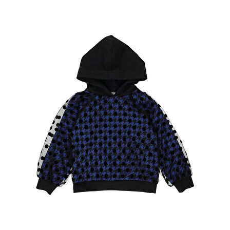 Panço Kız Çocuk Puantiyeli Tül Detaylı Kapüşonlu Sweatshirt Siyah
