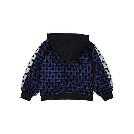 Panço Kız Çocuk Puantiyeli Tül Detaylı Kapüşonlu Sweatshirt Siyah