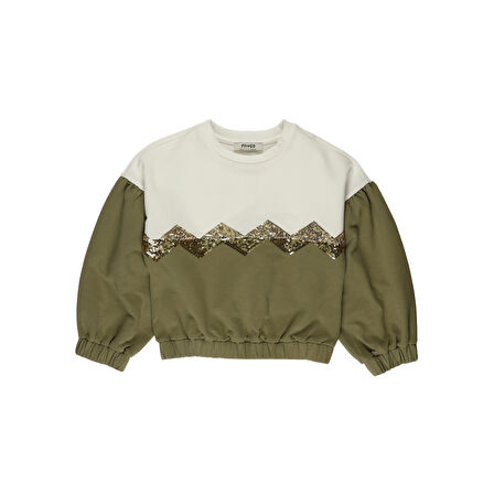 Panço Kız Çocuk Pul Nakış Detaylı Sweatshirt Haki